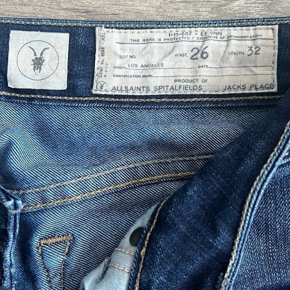 ALLSAINTS Spitalfields Low Rise Skinny Jeans Dark Blue Wash Distressed Womens 26 - Picture 2 of 11